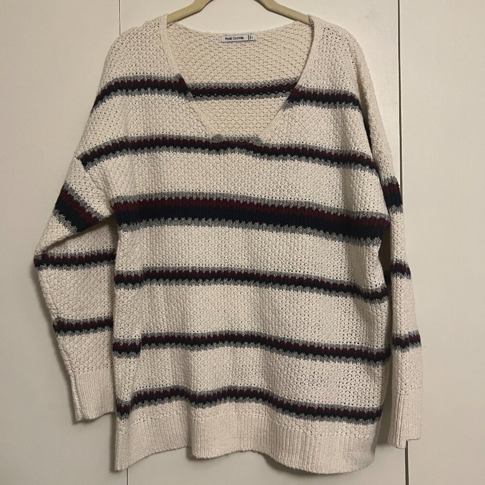 Pink Clover Nakiyah V-neck Sweater, Striped, Size LP
